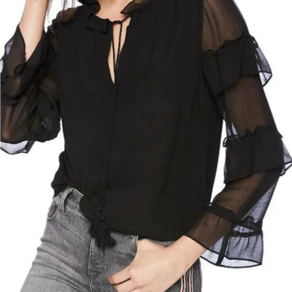 BB Dakota Black Sheer Ruffle Blouse